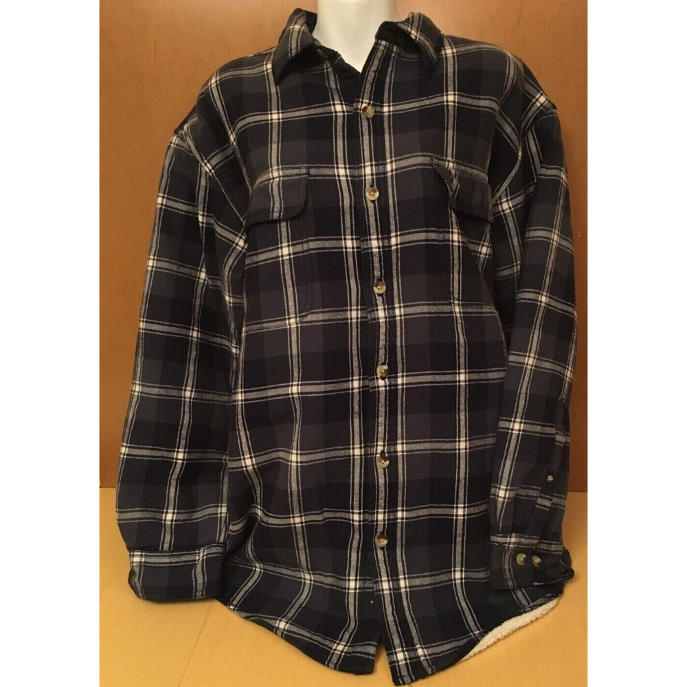 Red Head Men's Sherpa Lined Blue Green Plaid Flannel Shirt Jacket Large L